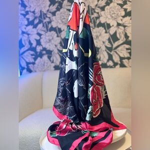 Ed Hardy Black Pink Red Floral Silk-Feel Scarf